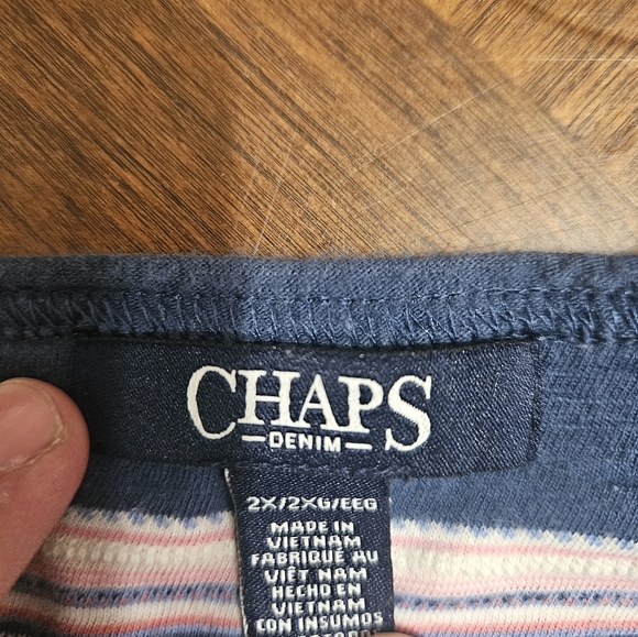 Chaps womens striped t-shirt size 2XL. Blue, pink, and white. - Picture 8 of 9